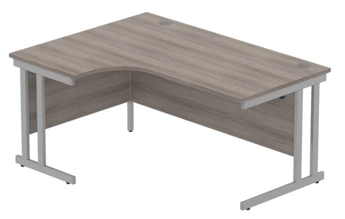 Workwise Office Left Hand Corner Desk With Steel Double Upright Cantilever Frame Desks TC GROUP 1600X1200 Alaskan Grey Oak/Silver 