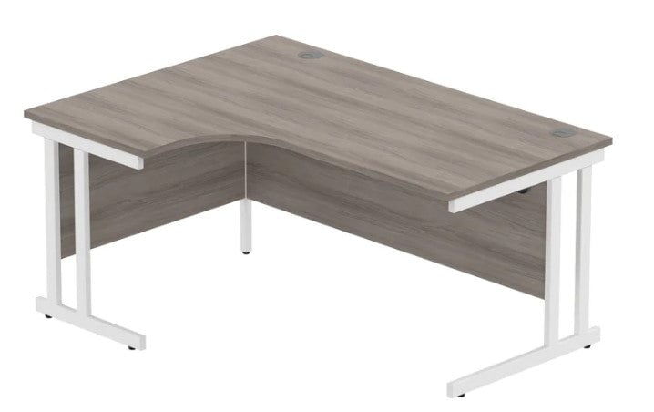 Workwise Office Left Hand Corner Desk With Steel Double Upright Cantilever Frame Desks TC GROUP 1600X1200 Alaskan Grey Oak/White 