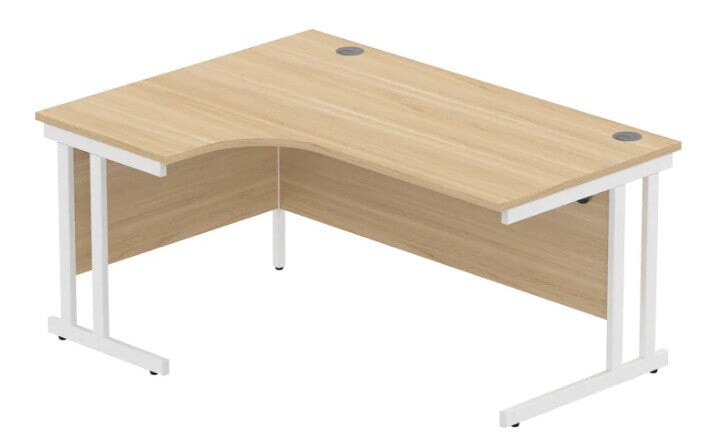 Workwise Office Left Hand Corner Desk With Steel Double Upright Cantilever Frame Desks TC GROUP 1600X1200 Canadian Oak/White 