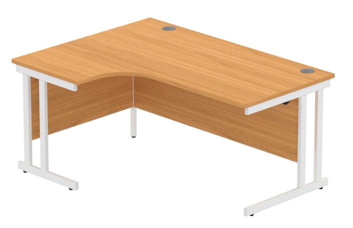 Workwise Office Left Hand Corner Desk With Steel Double Upright Cantilever Frame Desks TC GROUP 1600X1200 Norwegian Beech/White 