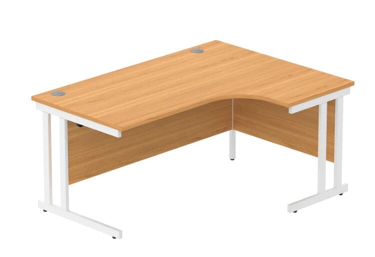 Workwise Office Right Hand Corner Desk With Steel Double Upright Cantilever Frame Desks TC GROUP 1600X1200 Norwegian Beech/White 