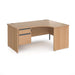 Contract 25 right hand ergonomic desk with 2 drawer graphite pedestal and panel leg 1600mm - beech Desking Dams 