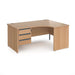 Contract 25 right hand ergonomic desk with 2 drawer graphite pedestal and panel leg 1600mm - beech Desking Dams 