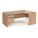 Contract 25 right hand ergonomic desk with 2 drawer graphite pedestal and panel leg 1600mm - beech Desking Dams 