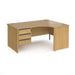 Contract 25 right hand ergonomic desk with 2 drawer graphite pedestal and panel leg 1600mm - beech Desking Dams 