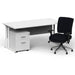 Impulse 1600mm Cantilever Straight Desk With Mobile Pedestal and Chiro Medium Back Black Operator Chair Impulse Bundles Dynamic Office Solutions White White 2