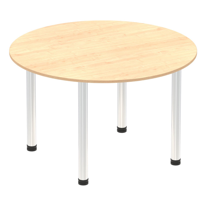 Impulse Round Table With Post Leg Shaped Tables Dynamic Office Solutions Maple 1200 Chrome