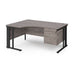 Maestro 25 cable managed leg left hand ergonomic desk with 2 drawer pedestal Desking Dams Grey Oak Black 1600mm x 1200mm