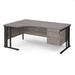 Maestro 25 cable managed leg left hand ergonomic desk with 2 drawer pedestal Desking Dams Grey Oak Black 1800mm x 1200mm