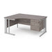 Maestro 25 cable managed leg left hand ergonomic desk with 2 drawer pedestal Desking Dams Grey Oak Silver 1600mm x 1200mm