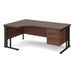 Maestro 25 cable managed leg left hand ergonomic desk with 2 drawer pedestal Desking Dams Walnut Black 1800mm x 1200mm