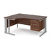 Maestro 25 cable managed leg left hand ergonomic desk with 2 drawer pedestal Desking Dams Walnut Silver 1600mm x 1200mm