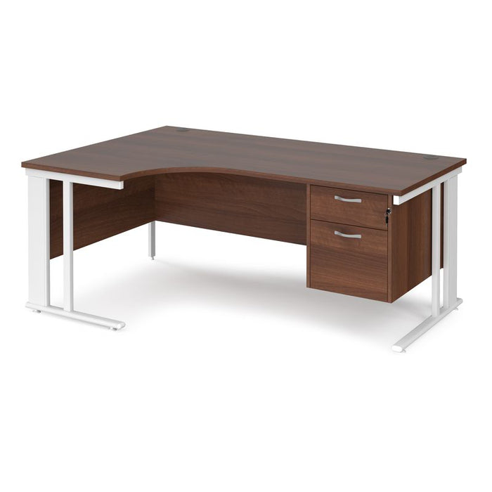 Maestro 25 cable managed leg left hand ergonomic desk with 2 drawer pedestal Desking Dams Walnut White 1800mm x 1200mm