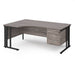 Maestro 25 cable managed leg left hand ergonomic desk with 3 drawer pedestal Desking Dams Grey Oak Black 1800mm x 1200mm