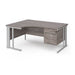 Maestro 25 cable managed leg left hand ergonomic desk with 3 drawer pedestal Desking Dams Grey Oak Silver 1600mm x 1200mm