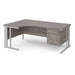 Maestro 25 cable managed leg left hand ergonomic desk with 3 drawer pedestal Desking Dams Grey Oak Silver 1800mm x 1200mm