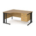 Maestro 25 cable managed leg left hand ergonomic desk with 3 drawer pedestal Desking Dams Oak Black 1600mm x 1200mm