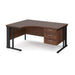 Maestro 25 cable managed leg left hand ergonomic desk with 3 drawer pedestal Desking Dams Walnut Black 1600mm x 1200mm