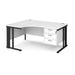 Maestro 25 cable managed leg left hand ergonomic desk with 3 drawer pedestal Desking Dams White Black 1600mm x 1200mm