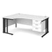 Maestro 25 cable managed leg left hand ergonomic desk with 3 drawer pedestal Desking Dams White Black 1800mm x 1200mm