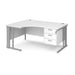 Maestro 25 cable managed leg left hand ergonomic desk with 3 drawer pedestal Desking Dams White Silver 1600mm x 1200mm