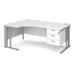 Maestro 25 cable managed leg left hand ergonomic desk with 3 drawer pedestal Desking Dams White Silver 1800mm x 1200mm