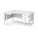 Maestro 25 cable managed leg left hand ergonomic desk with 3 drawer pedestal Desking Dams White White 1600mm x 1200mm