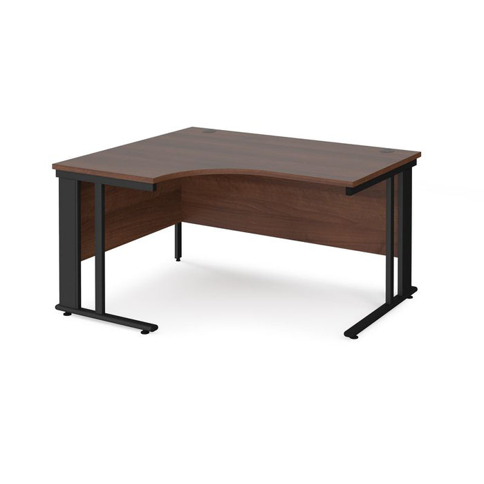 Maestro 25 cable managed leg left hand ergonomic office desk Desking Dams Walnut Black 1400mm x 1200mm