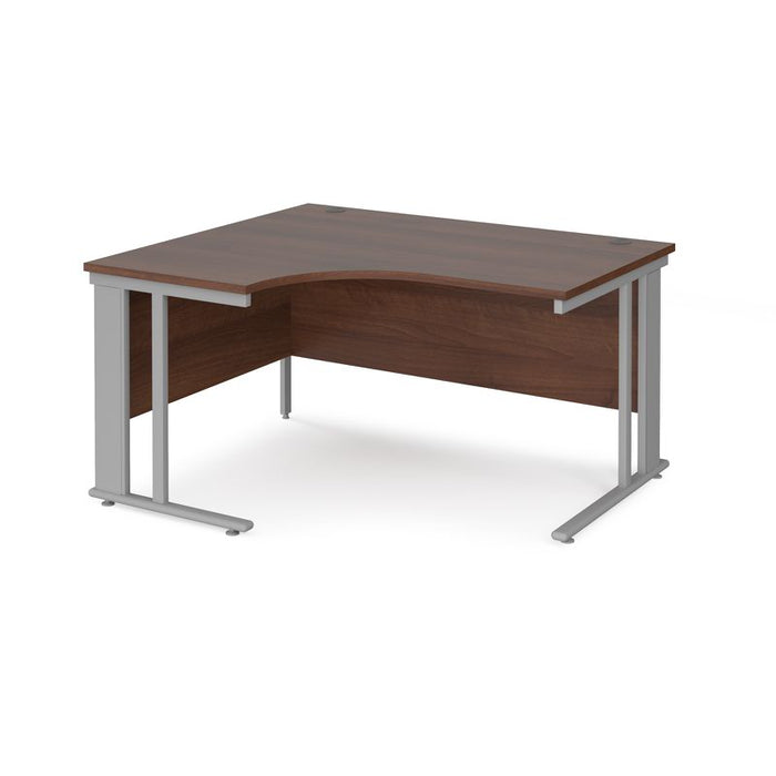 Maestro 25 cable managed leg left hand ergonomic office desk Desking Dams Walnut Silver 1400mm x 1200mm