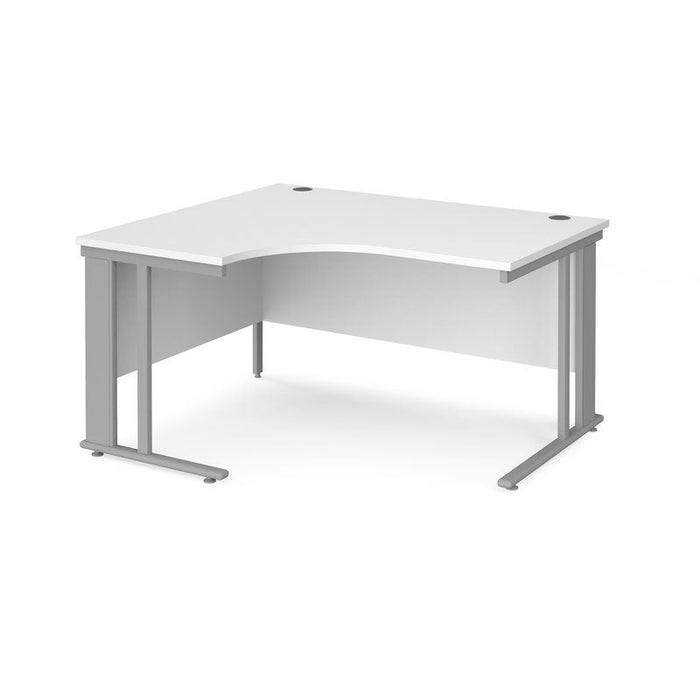 Maestro 25 cable managed leg left hand ergonomic office desk Desking Dams White Silver 1400mm x 1200mm