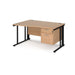 Maestro 25 cable managed leg left hand wave office desk with 2 drawer pedestal Desking Dams Beech Black 1400mm x 800-990mm