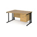 Maestro 25 cable managed leg left hand wave office desk with 2 drawer pedestal Desking Dams Oak Black 1400mm x 800-990mm