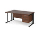 Maestro 25 cable managed leg left hand wave office desk with 2 drawer pedestal Desking Dams Walnut Black 1600mm x 800-990mm