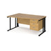 Maestro 25 cable managed leg left hand wave office desk with 3 drawer pedestal Desking Dams Oak Black 1600mm x 800-990mm