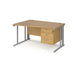 Maestro 25 cable managed leg left hand wave office desk with 3 drawer pedestal Desking Dams Oak Silver 1400mm x 800-990mm