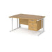 Maestro 25 cable managed leg left hand wave office desk with 3 drawer pedestal Desking Dams Oak White 1400mm x 800-990mm