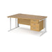 Maestro 25 cable managed leg left hand wave office desk with 3 drawer pedestal Desking Dams Oak White 1600mm x 800-990mm