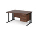 Maestro 25 cable managed leg left hand wave office desk with 3 drawer pedestal Desking Dams Walnut Black 1400mm x 800-990mm