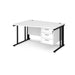 Maestro 25 cable managed leg left hand wave office desk with 3 drawer pedestal Desking Dams White Black 1400mm x 800-990mm