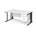 Maestro 25 cable managed leg left hand wave office desk with 3 drawer pedestal Desking Dams White Black 1600mm x 800-990mm