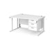 Maestro 25 cable managed leg left hand wave office desk with 3 drawer pedestal Desking Dams White White 1400mm x 800-990mm