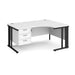 Maestro 25 cable managed leg right hand ergonomic desk with 3 drawer pedestal Desking Dams White Black 1600mm x 1200mm