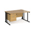 Maestro 25 cable managed leg right hand wave office desk with 2 drawer pedestal Desking Dams Oak Black 1400mm x 800-990mm