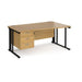 Maestro 25 cable managed leg right hand wave office desk with 3 drawer pedestal Desking Dams Oak Black 1600mm x 800-990mm