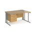 Maestro 25 cable managed leg right hand wave office desk with 3 drawer pedestal Desking Dams Oak Silver 1400mm x 800-990mm