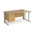 Maestro 25 cable managed leg right hand wave office desk with 3 drawer pedestal Desking Dams Oak Silver 1600mm x 800-990mm