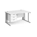 Maestro 25 cable managed leg right hand wave office desk with 3 drawer pedestal Desking Dams White Silver 1400mm x 800-990mm