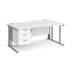 Maestro 25 cable managed leg right hand wave office desk with 3 drawer pedestal Desking Dams White Silver 1600mm x 800-990mm