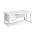 Maestro 25 cable managed leg right hand wave office desk with 3 drawer pedestal Desking Dams White White 1600mm x 800-990mm