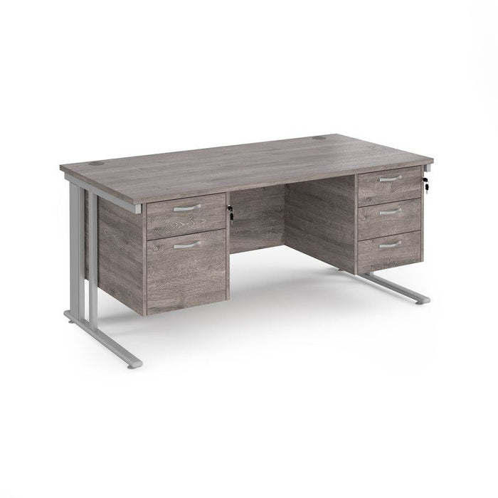 Maestro 25 cable managed leg straight office desk with 2 and 3 drawer pedestals Desking Dams Grey Oak Silver 1600mm x 800mm